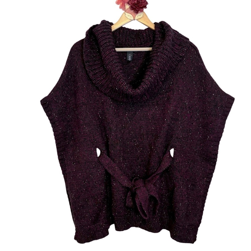 White House Black Market burgundy metallic cowl tie waist caftan sweater small